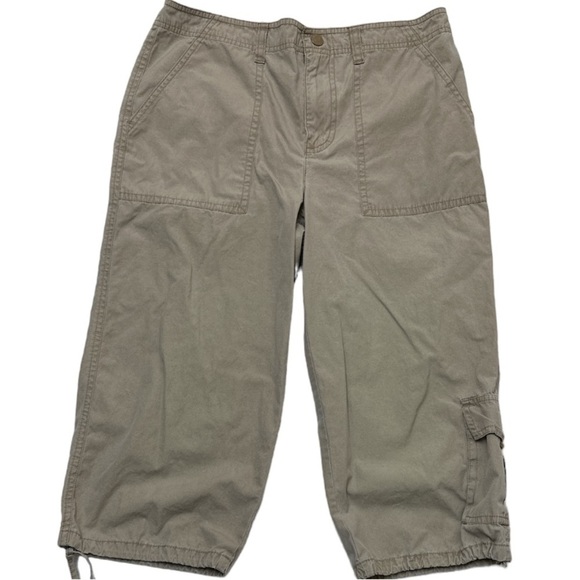 Gloria Vanderbilt Cropped Cargo Cinch Hem w/ Ties Hook & Loop Pockets Khakis - Picture 1 of 6